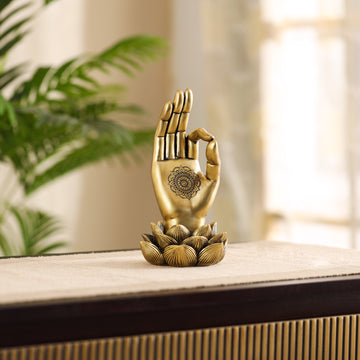 Golden Buddha Lotus Palm Figurine