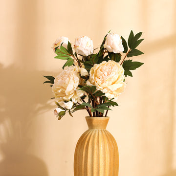 White Peony Faux Flower Stick, Single (65cm)