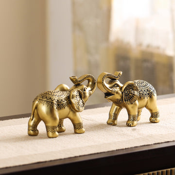 Antique Carved Royal Elephant Statue, Set of 2