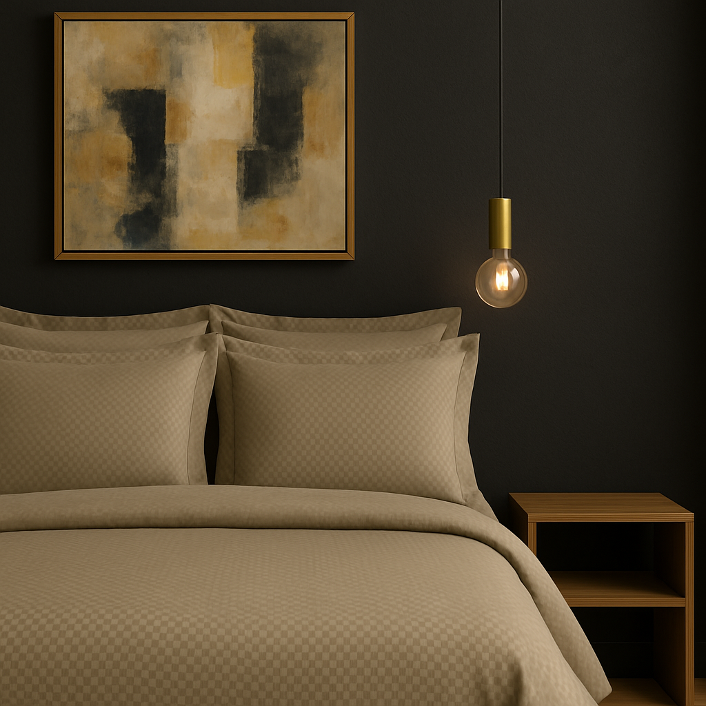 Grid Jacquard Flat Sheet Set, Champagne
