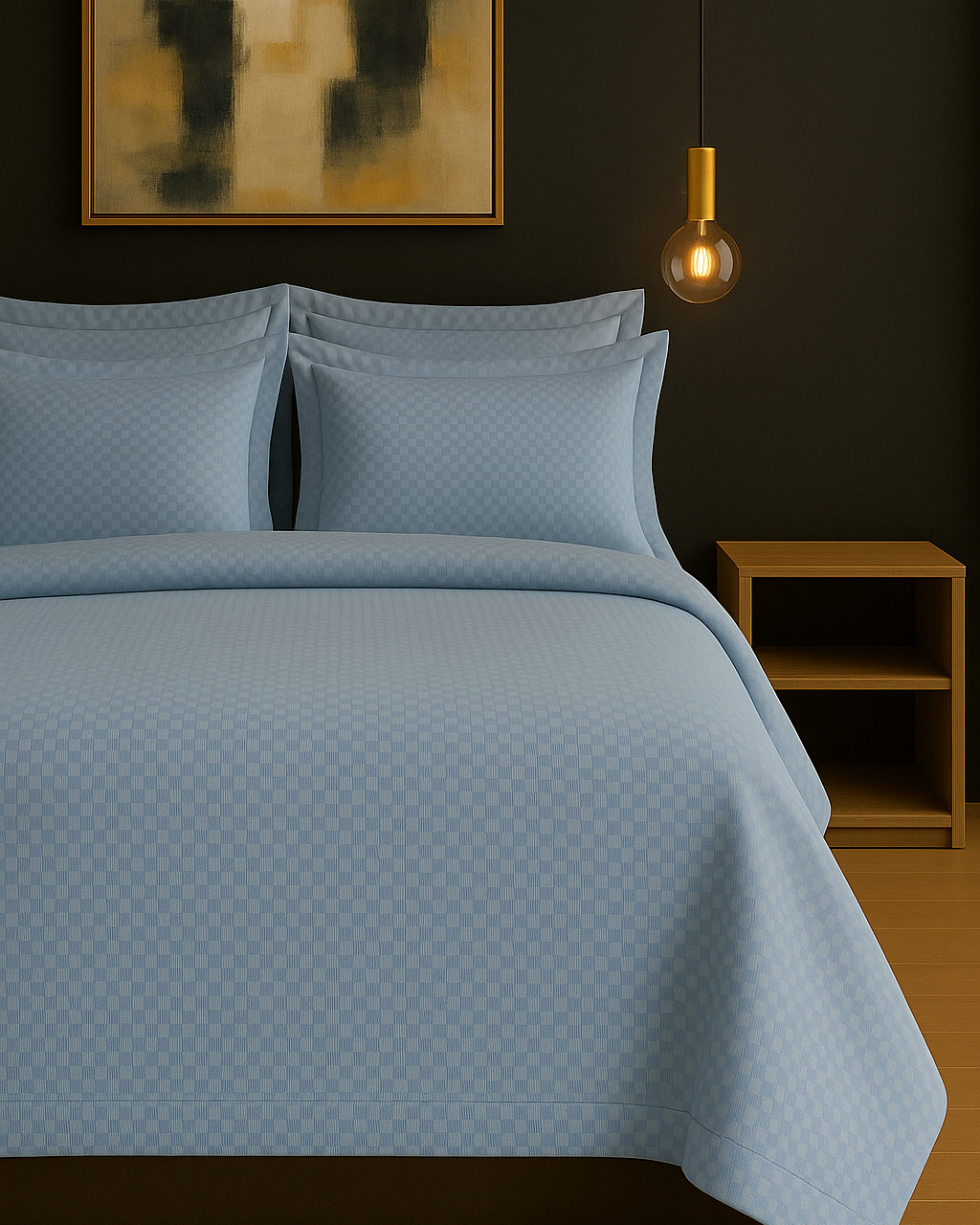 Grid Jacquard Flat Sheet Set, Powder Blue