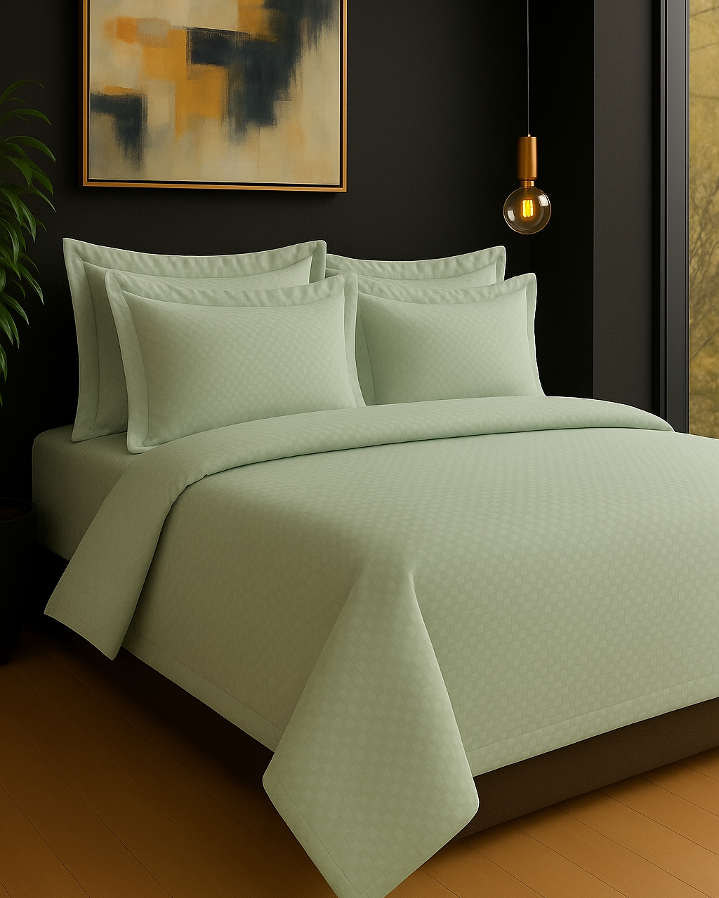 Grid Jacquard Flat Sheet Set, Tea Green
