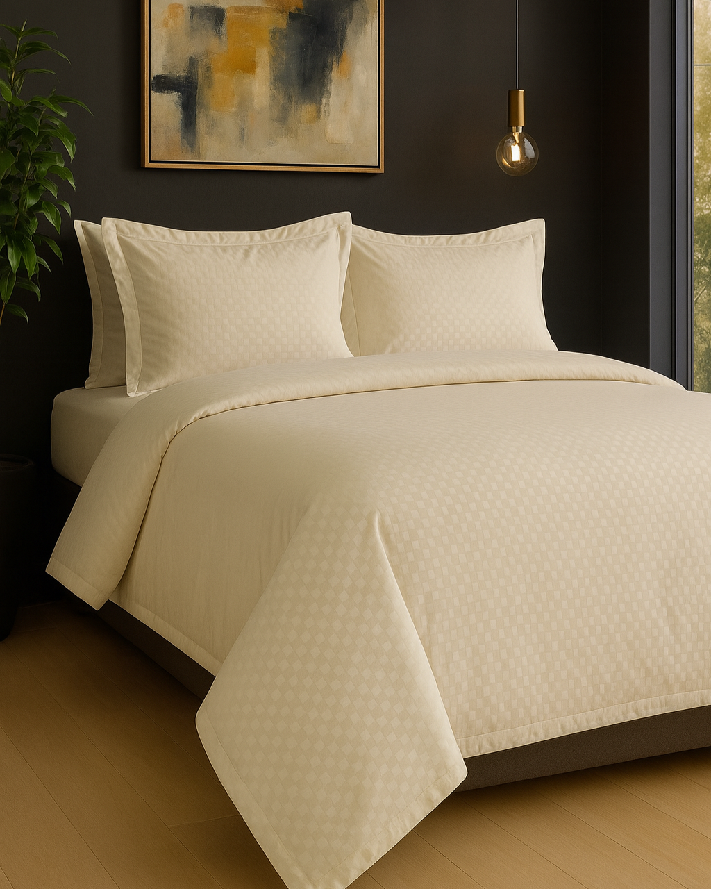 Grid Jacquard Flat Sheet Set, Ivory