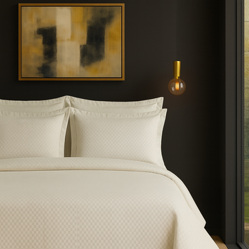 Grid Jacquard Flat Sheet Set, Ivory