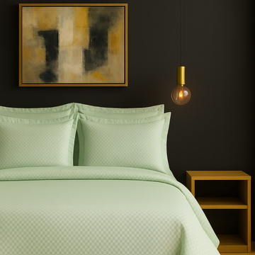 Grid Jacquard Flat Sheet Set, Tea Green