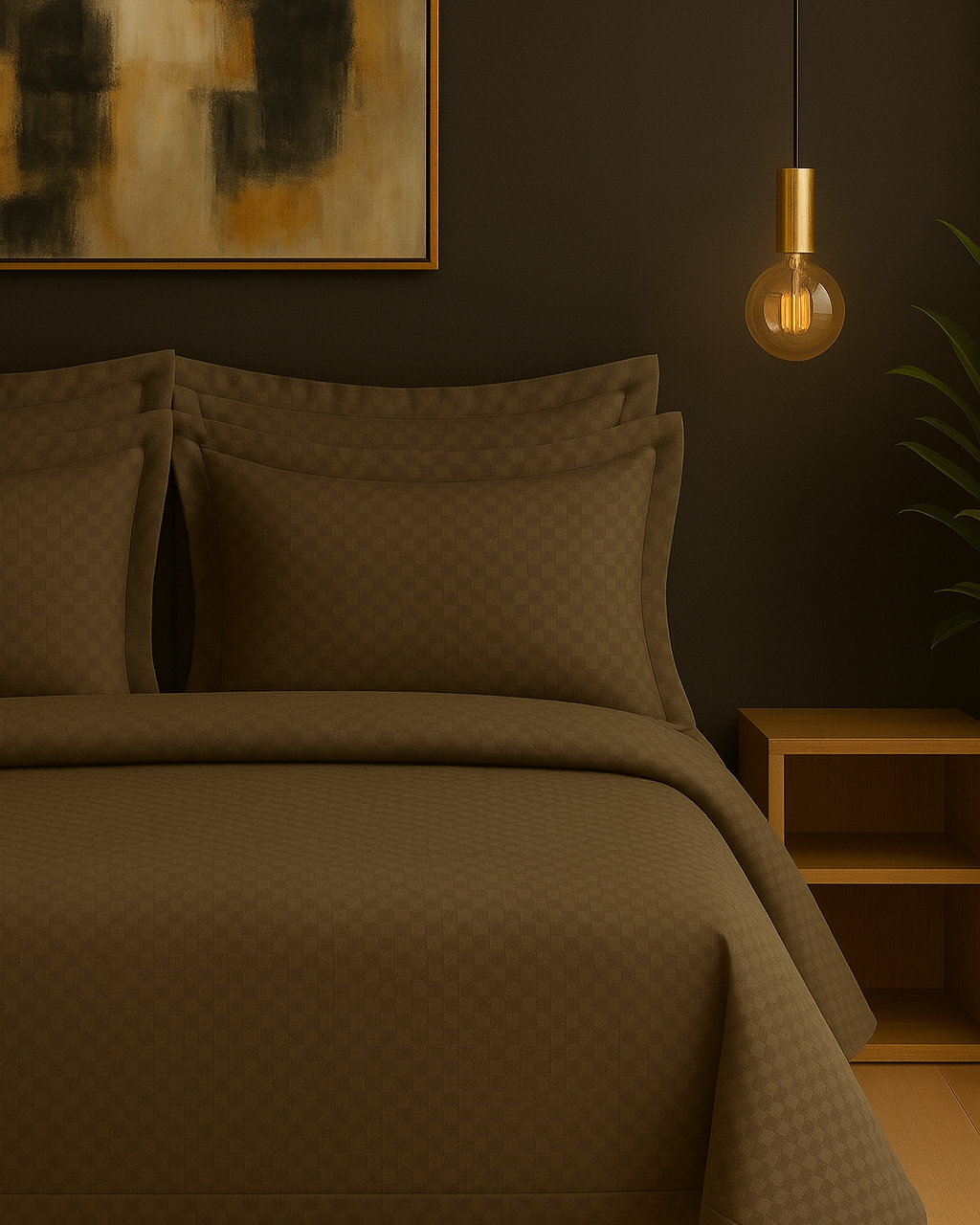 Grid Jacquard Flat Sheet Set, Greige