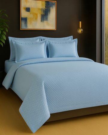 Grid Jacquard Flat Sheet Set, Powder Blue