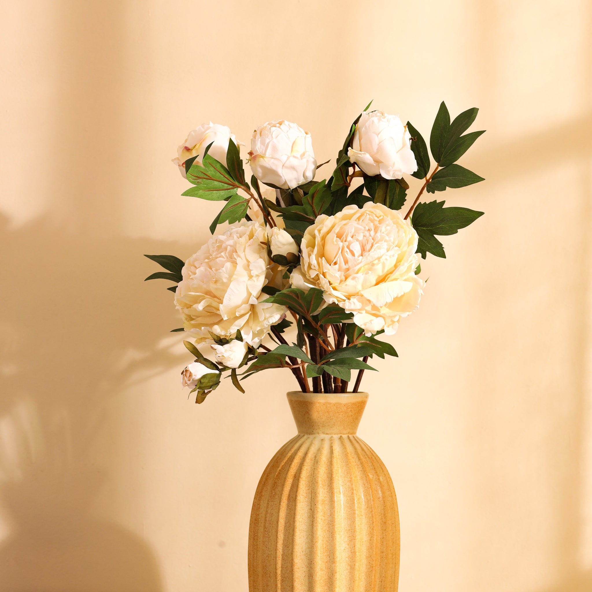 White Peony Faux Flower Stick, Single (65cm)