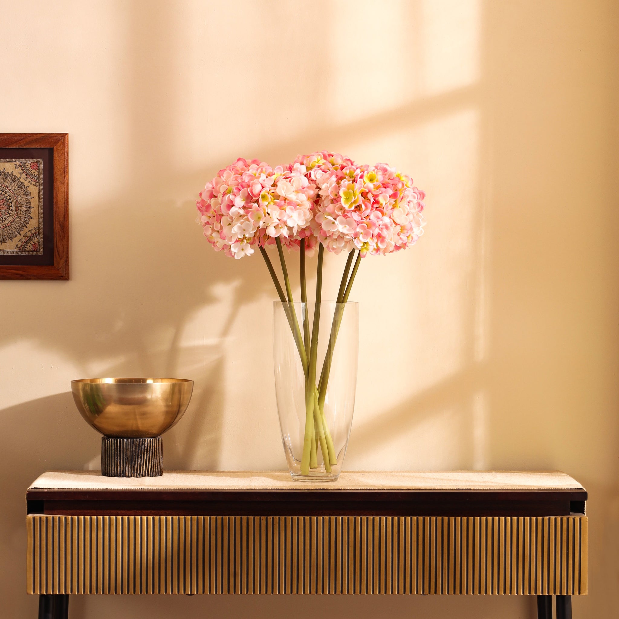 Baby Pink Hydrangea Faux Flower Sticks, Set of 3 (50cm)