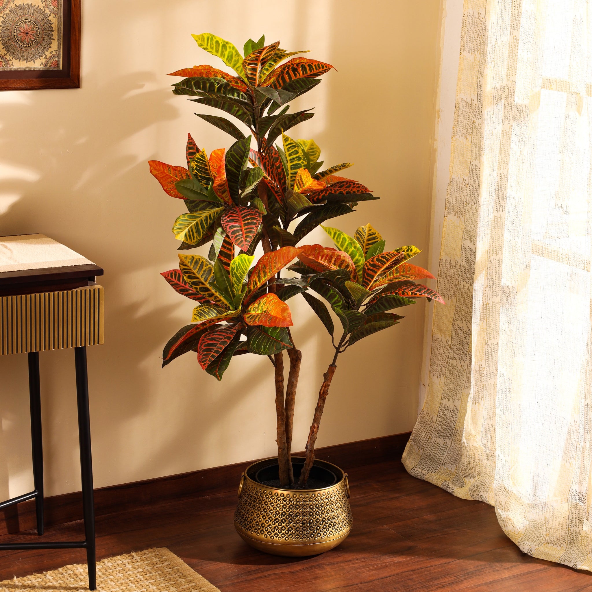 Hyper-realistic Faux Croton Plant, 4 Feet