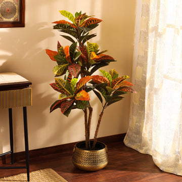 Hyper-realistic Faux Croton Plant, 4 Feet