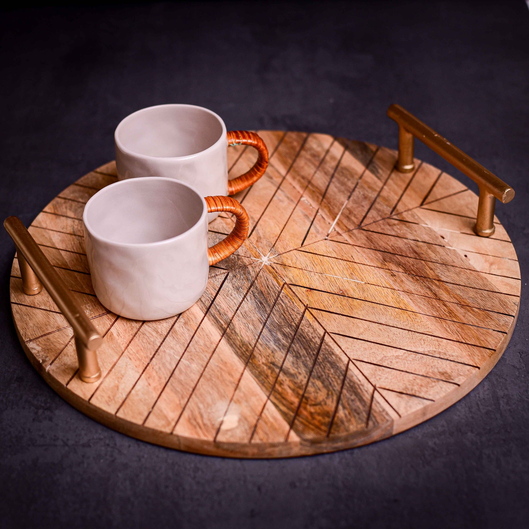 Murano Wooden Serving Tray with Gold Handles