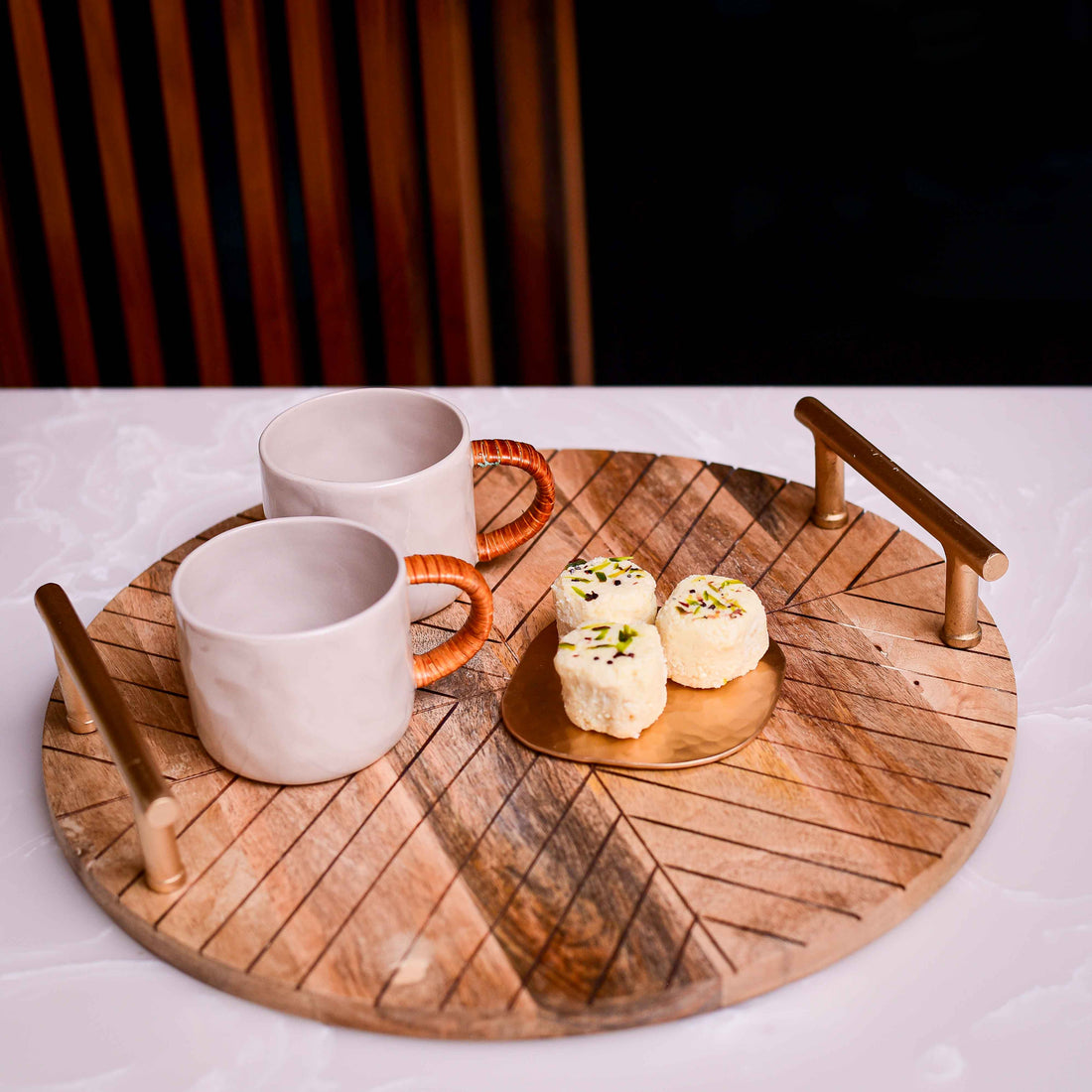 Murano Wooden Serving Tray with Gold Handles