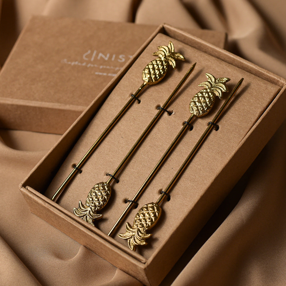 Pineapple Gold Appetizer Picks, Set of 4