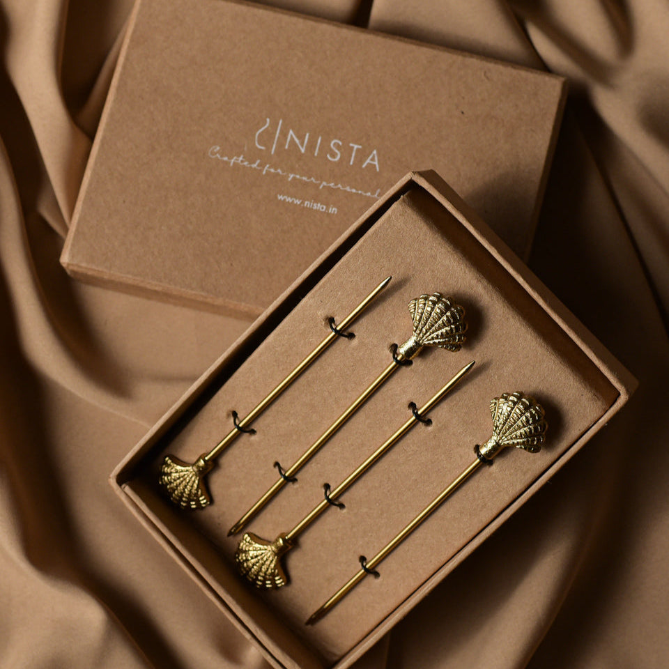 Seashell Gold Appetizer Picks, Set of 4