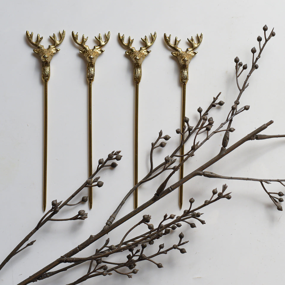 Deer Gold Appetizer Picks, Set of 4