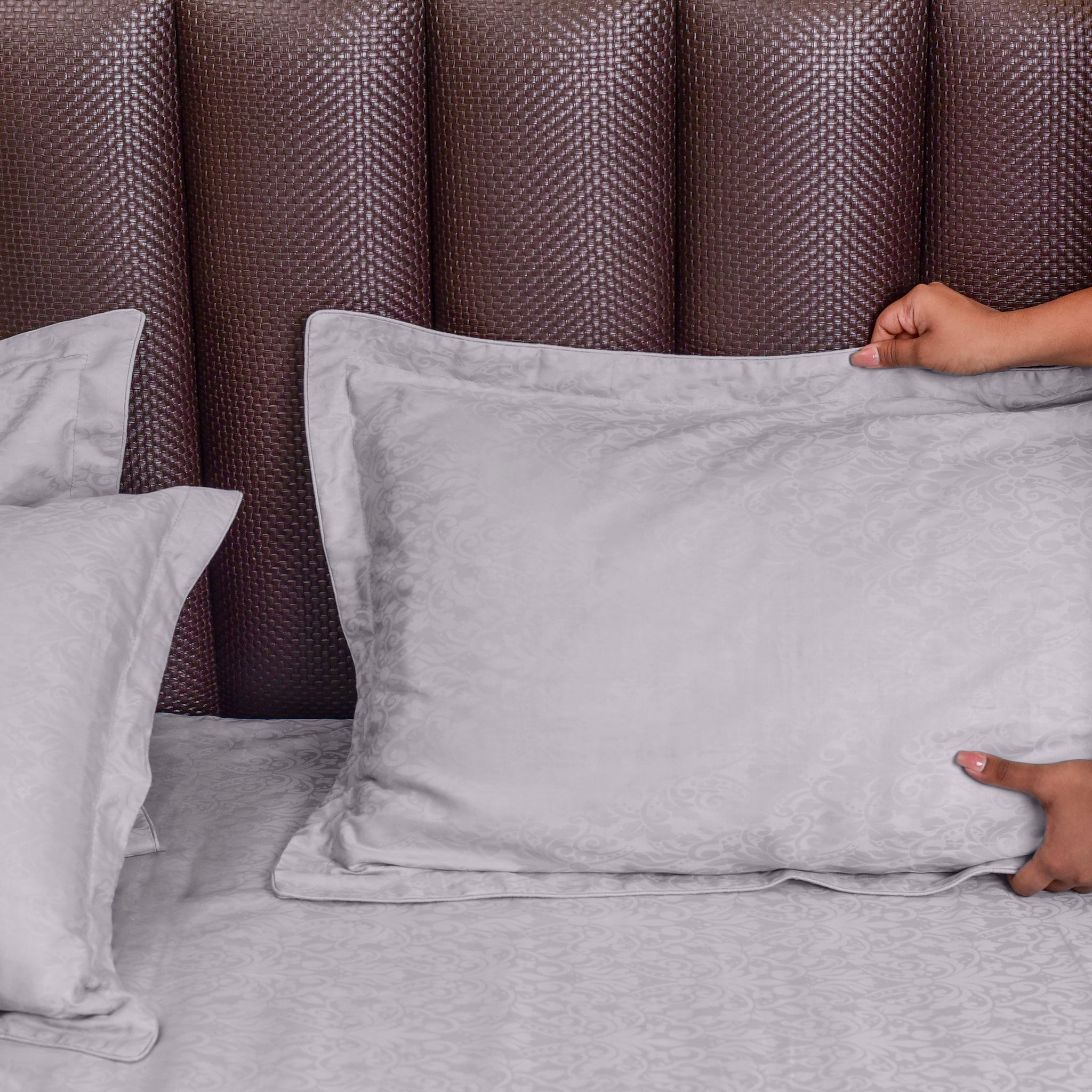 Bella Jacquard Flat Sheet Set, Cool Gray