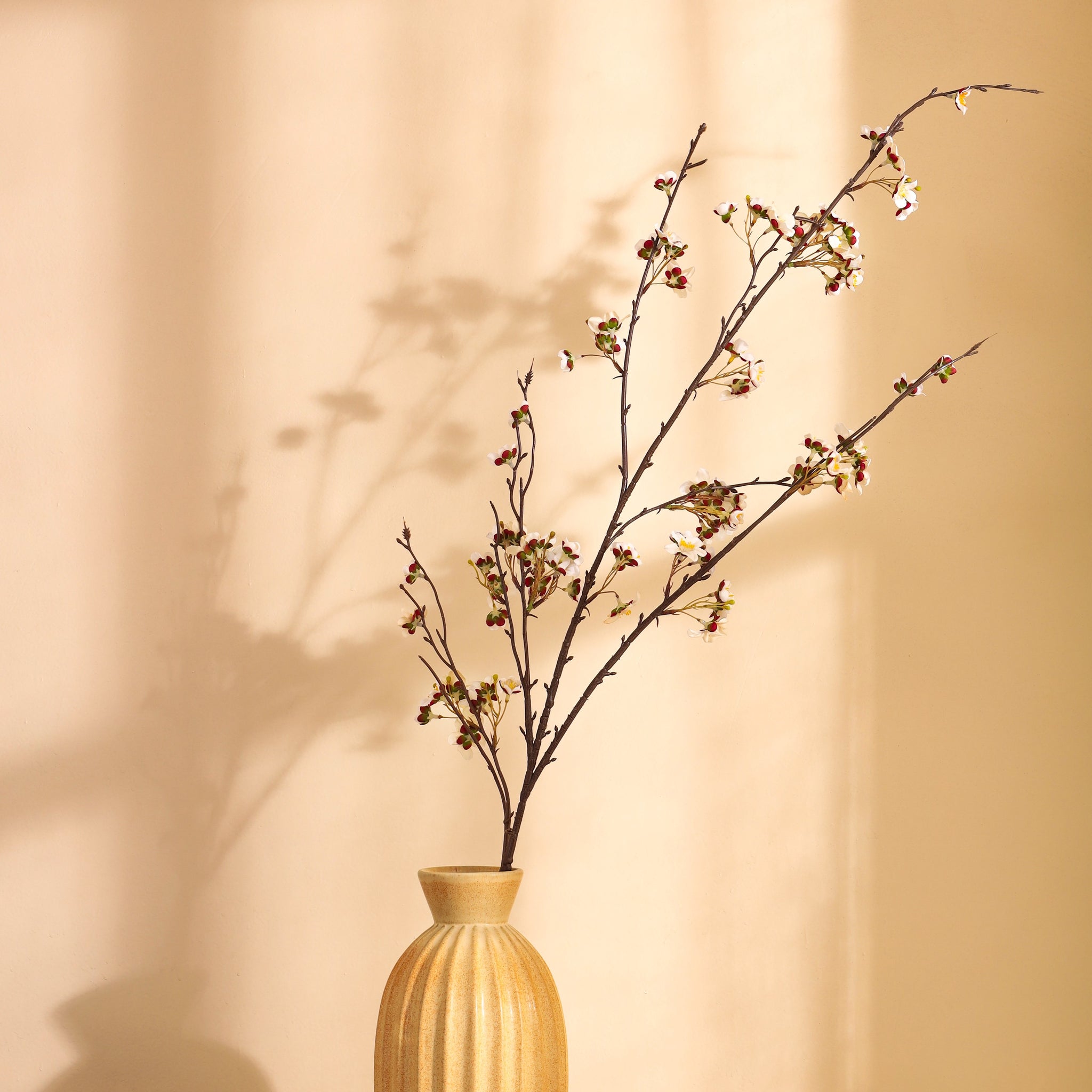 White Cherry Blossom Faux Flower Stick, Single (130cm)